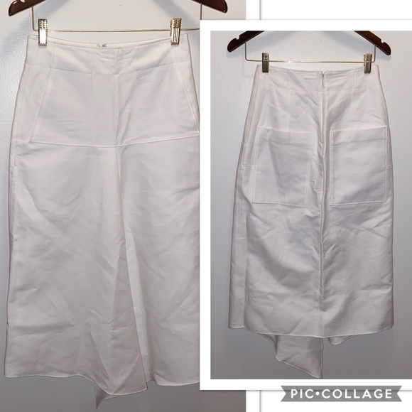 TIBI COMPACT COTTON SUITING DRAPE SKIRT IN WHITE - Picture 3 of 8